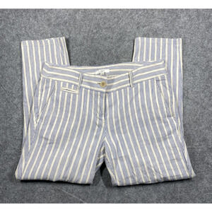 Ann Taylor Loft Pants Womens 10 Blue Cream Striped Linen Blend Marisa Trousers